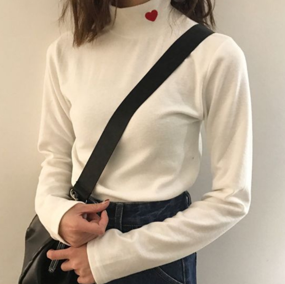 Long Sleeve Turtle Neck with Heart Embroidery
